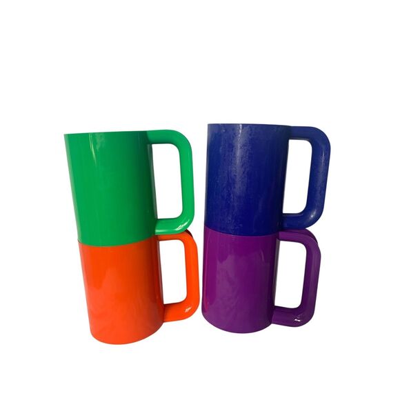VTG MCM RETRO HELLER MAXMUG by Massimo Vignelli Rainbow Mugs Melamine Set of 4 - Picture 1 of 6